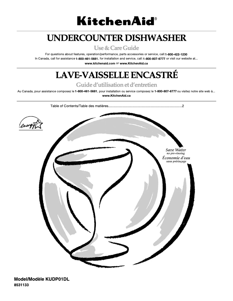 Page 1 de la notice Manuel utilisateur KitchenAid KUDP01DLBS6