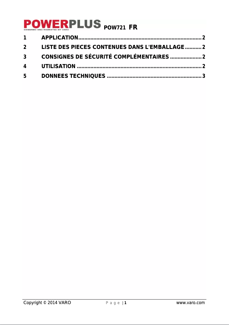 Image de la première page du manuel de l'appareil POW721