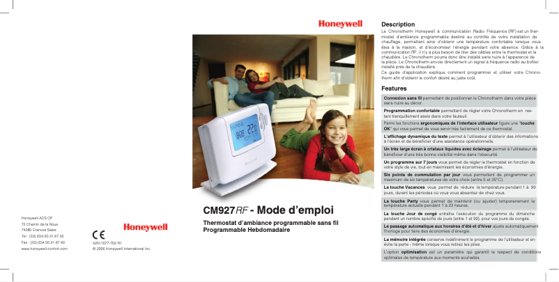 Page n°1 - Manuel utilisateur Honeywell CM927RF