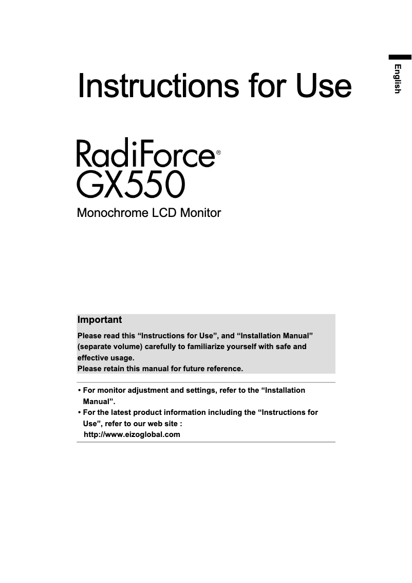 Page 1 de la notice Manuel utilisateur Eizo RadiForce GX550