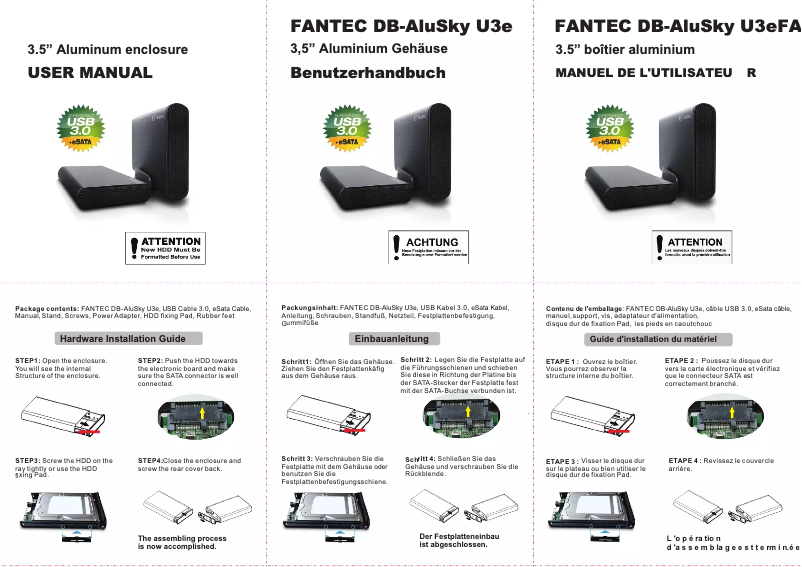 Page 1 de la notice Manuel utilisateur Fantec DB-AluSky U3e