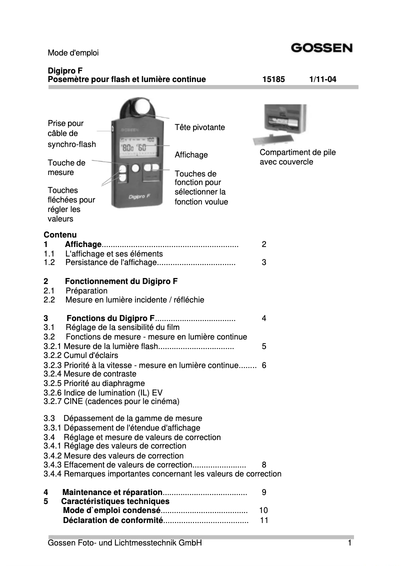 Image de la première page du manuel de l'appareil Digipro F