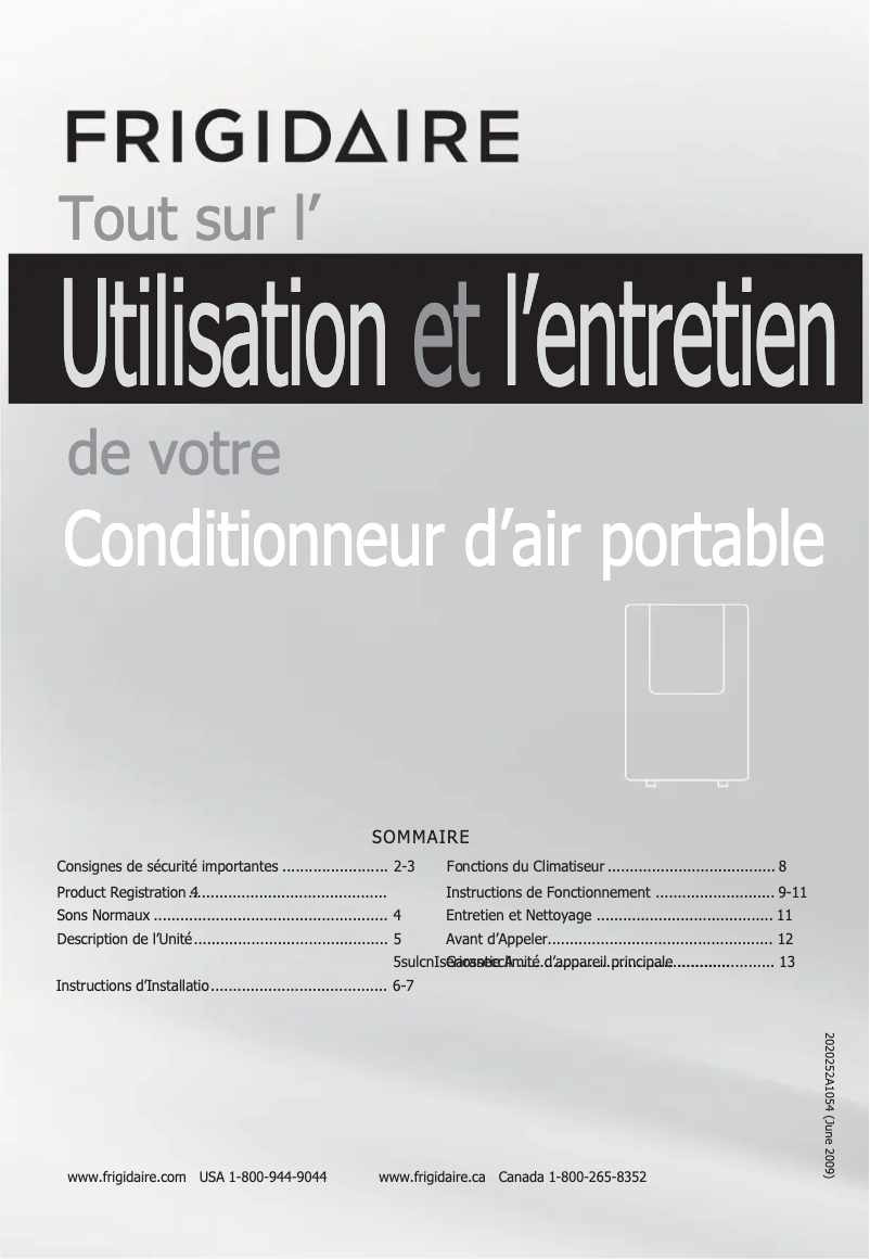 Page n°1 - Manuel utilisateur Frigidaire CPA12EDU1