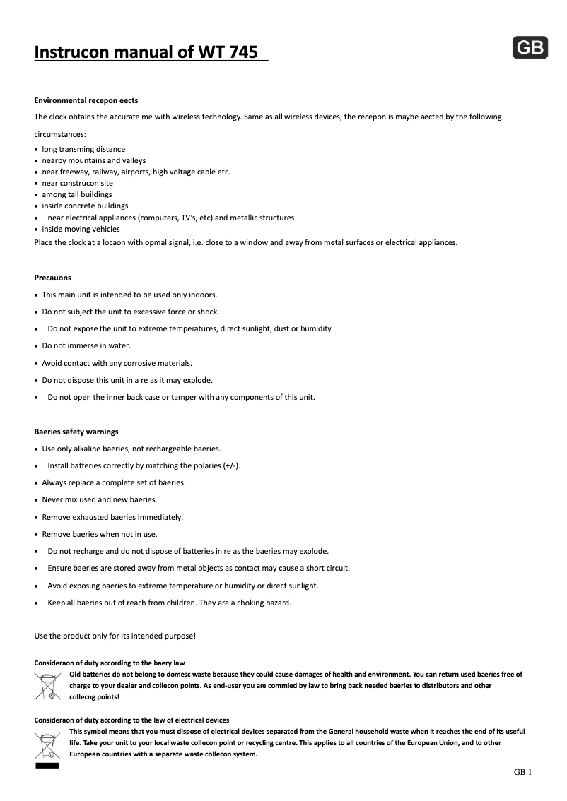 Página 1 del manual Manual de usuario Techno Line WT 745