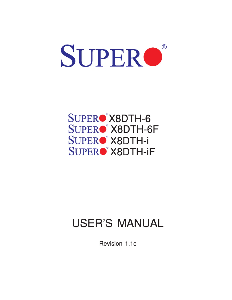 Page 1 de la notice Manuel utilisateur Supermicro MBD-X8DTH-IF-B