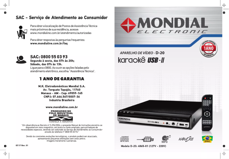 Page 1 de la notice Manuel utilisateur Mondial D-20