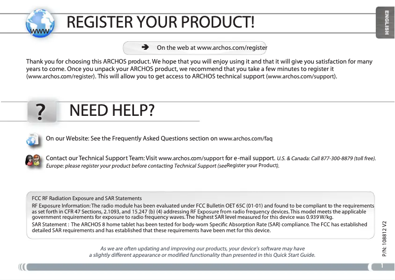Page 1 de la notice Manuel utilisateur Archos 8