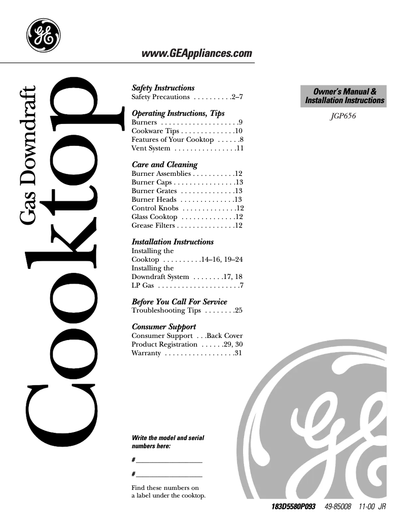 Image de la première page du manuel de l'appareil Profile JGP656BBBB