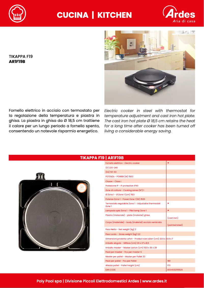 Page 1 de la notice Fiche technique Ardes AR1F19B