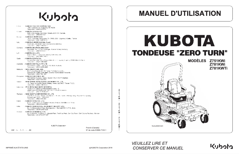 Página 1 del manual Manual de usuario Kubota Z723