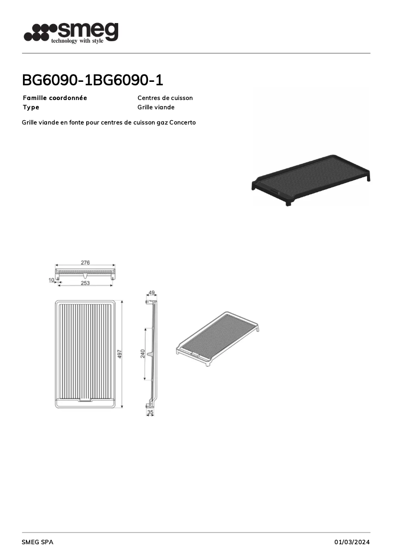Page n°1 - Fiche technique Smeg BG6090-1