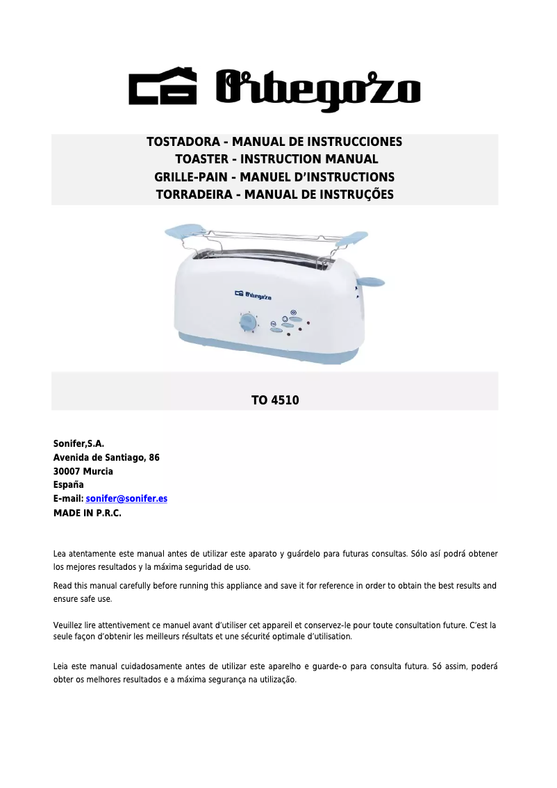 Image de la première page du manuel de l'appareil TO 4510