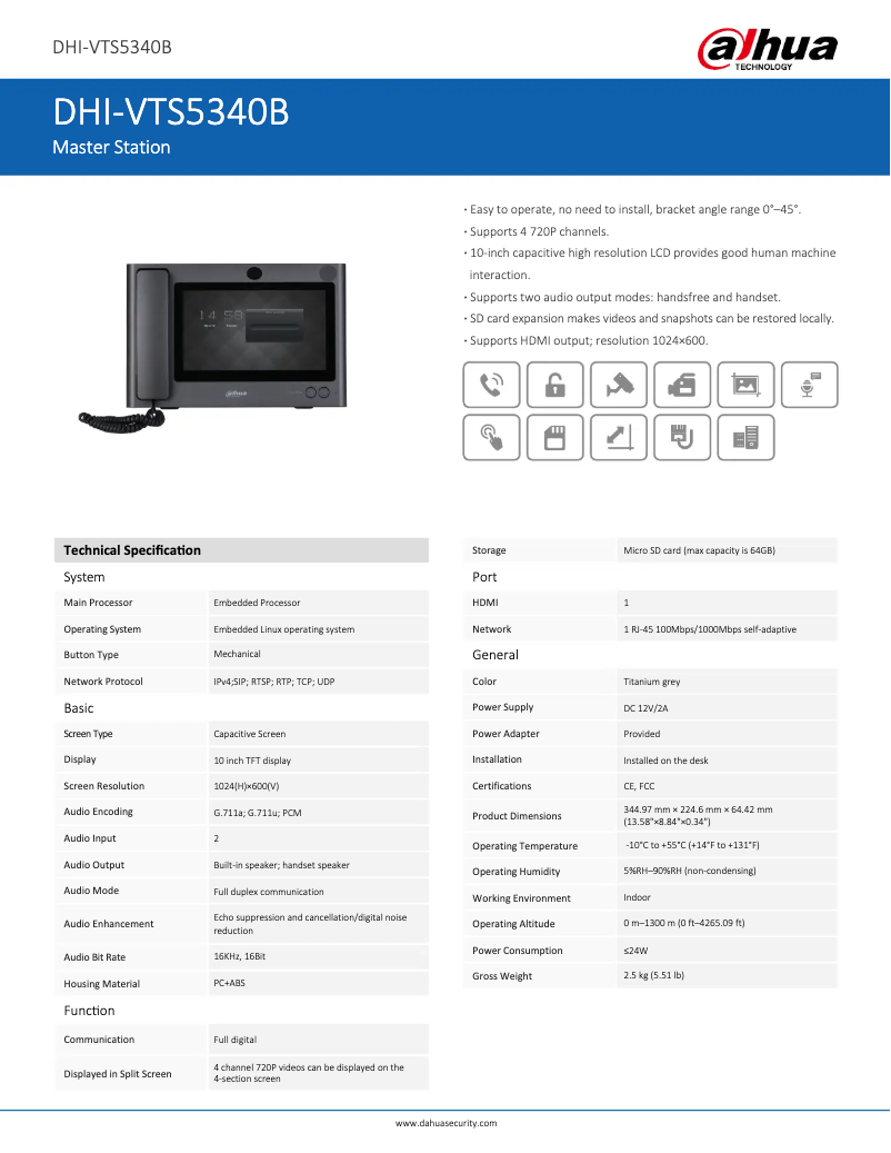 Page n°1 - Fiche technique Dahua Technology VTS5340B