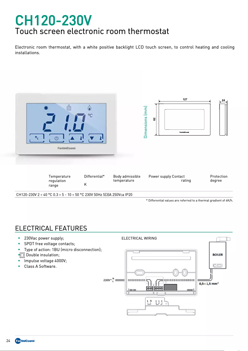 Page 1 de la notice Fiche technique Fantini Cosmi CH120-230V