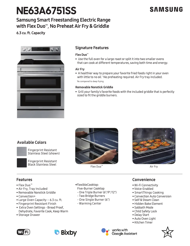 Página 1 del manual Ficha técnica Samsung NE63A6751SS