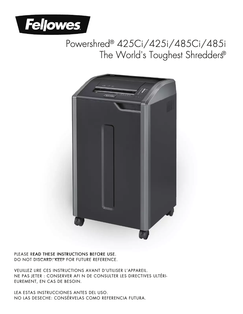 Page n°1 - Manuel utilisateur Fellowes Powershred 485I
