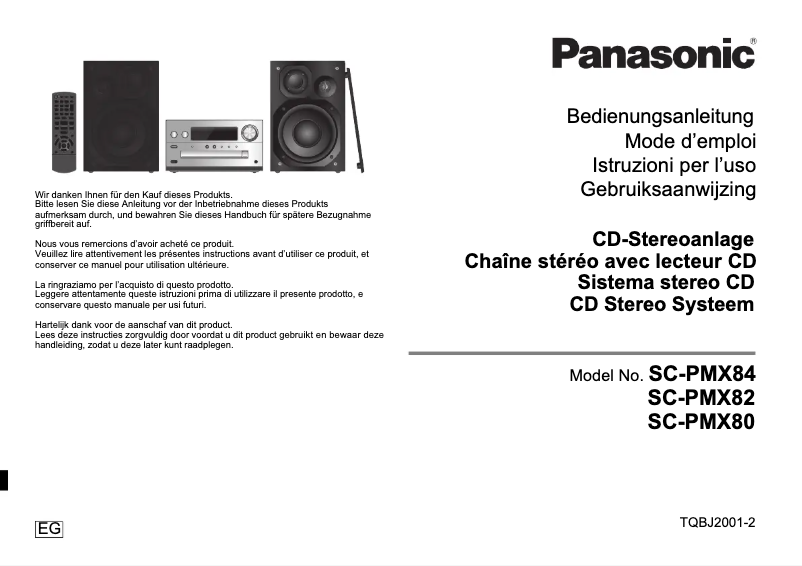 Page 1 de la notice Manuel utilisateur Panasonic SC-PMX82