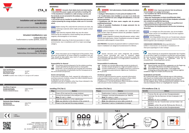 Página 1 del manual Manual de usuario Carlo Gavazzi CTA-6X