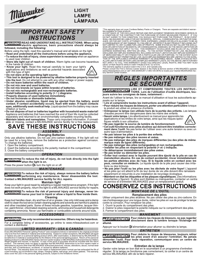 Page 1 de la notice Manuel utilisateur Milwaukee 2108