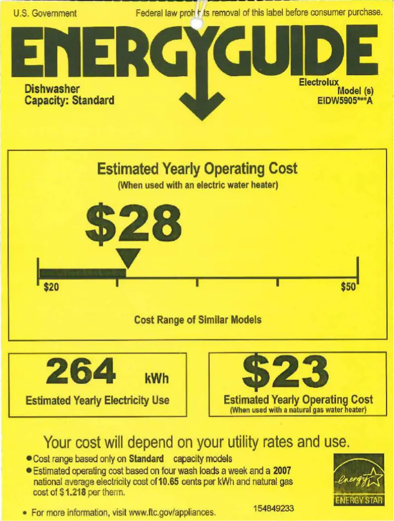 Page 1 de la notice Label énergétique Electrolux EIDW5905JW