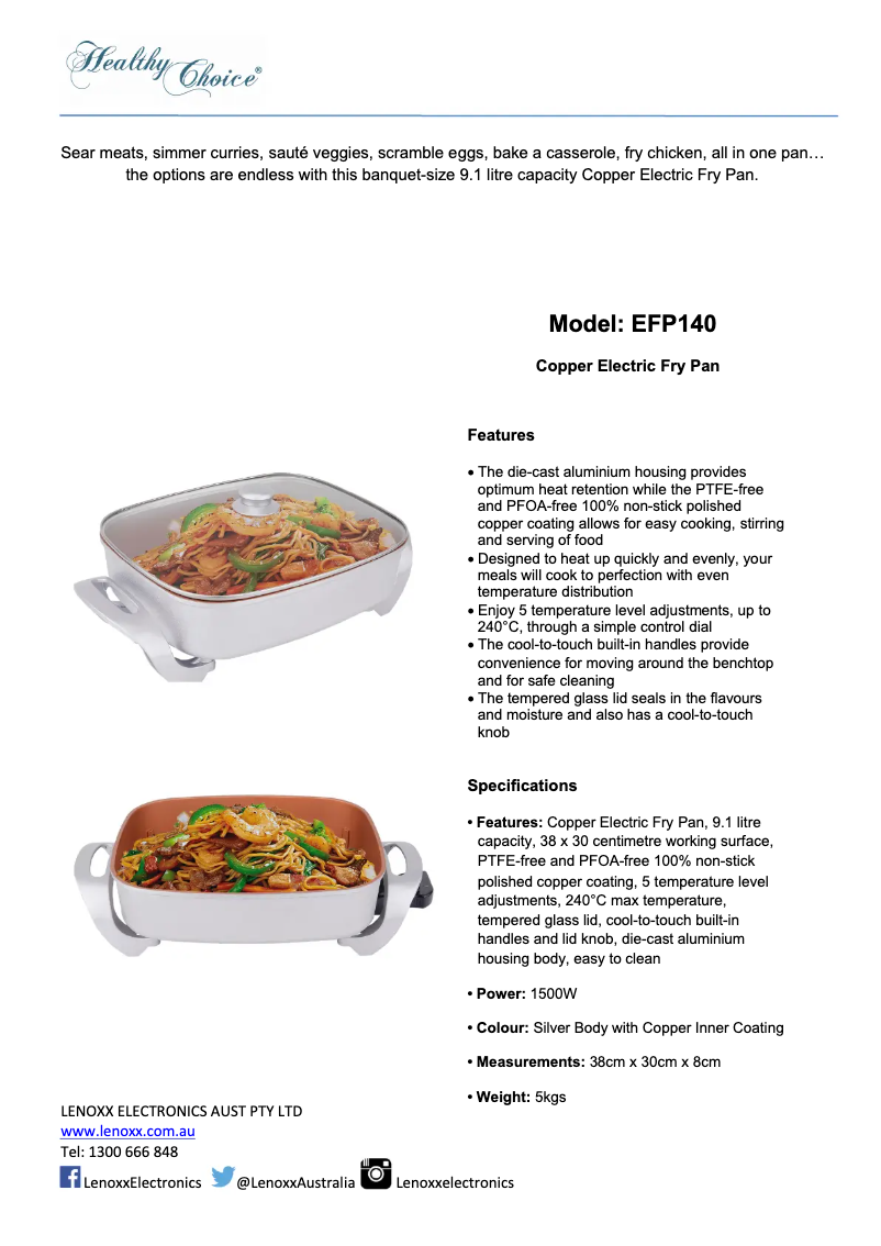 Page n°1 - Fiche technique Healthy Choice EFP140