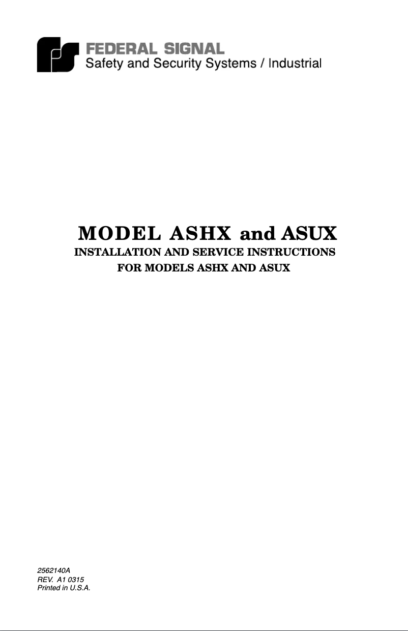 Page n°1 - Manuel utilisateur Federal Signal ASUX-024