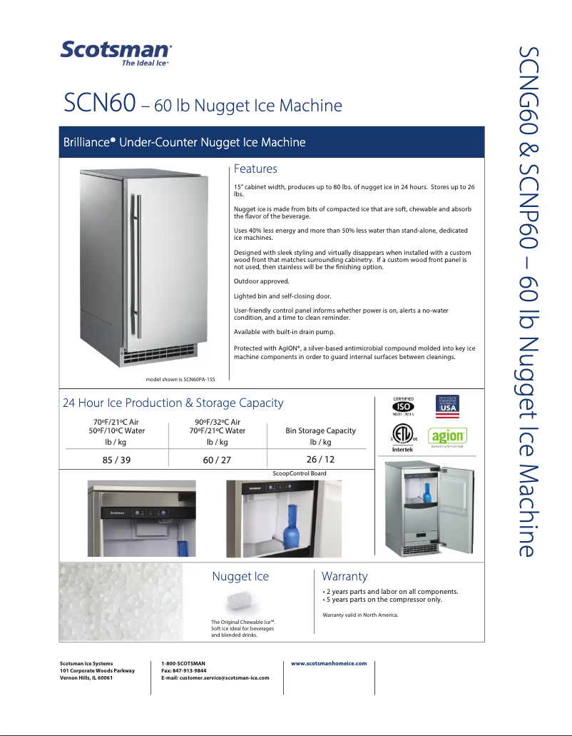 Page 1 de la notice Fiche technique Scotsman Brilliance SCN6O