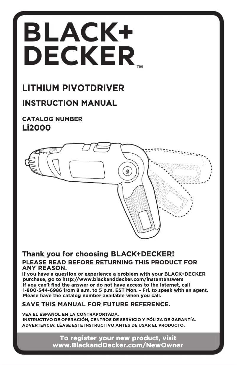 Page 1 de la notice Manuel utilisateur Black & Decker LI2000