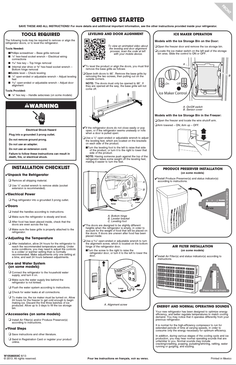Page 1 of the manual Installation Guide KitchenAid KSF26C4XYW