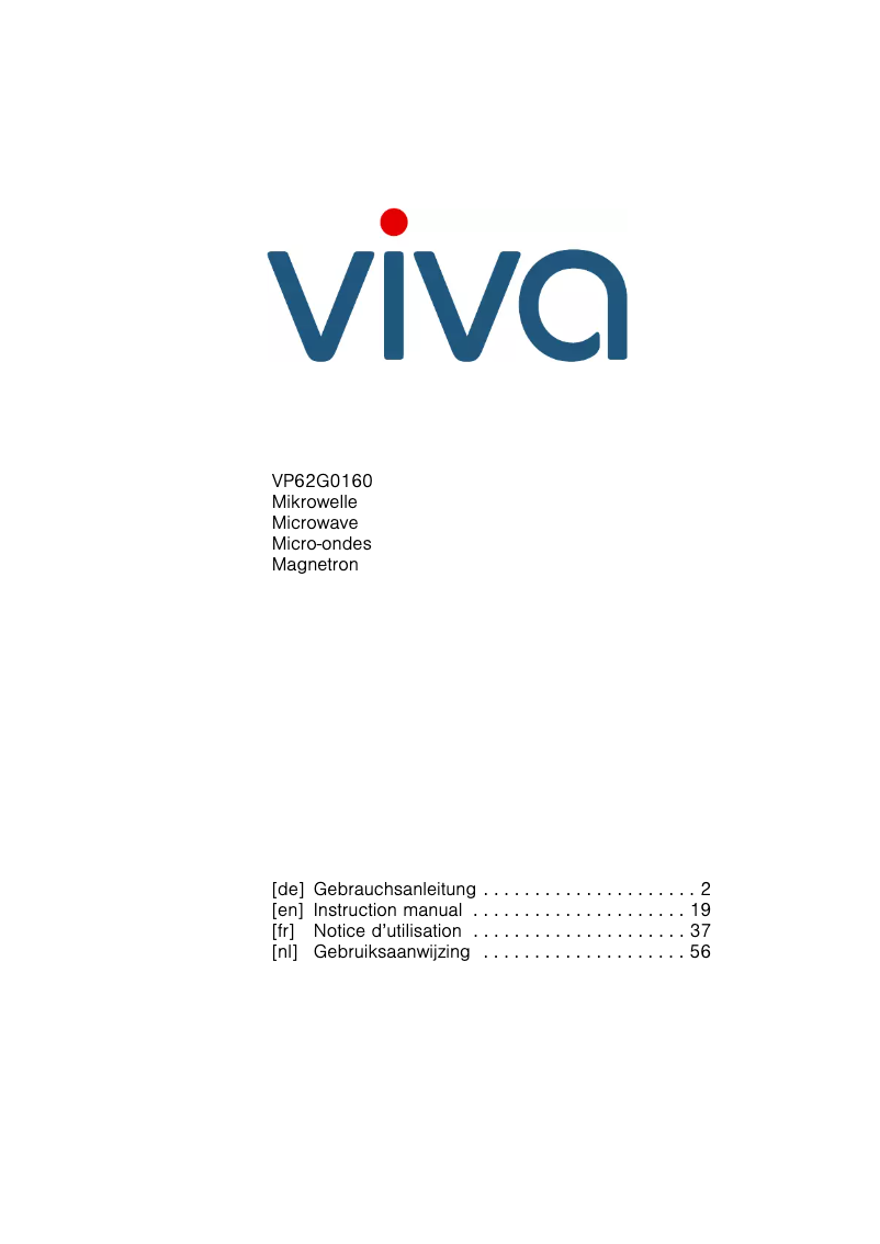 Page 1 de la notice Manuel utilisateur Viva VP62G0160
