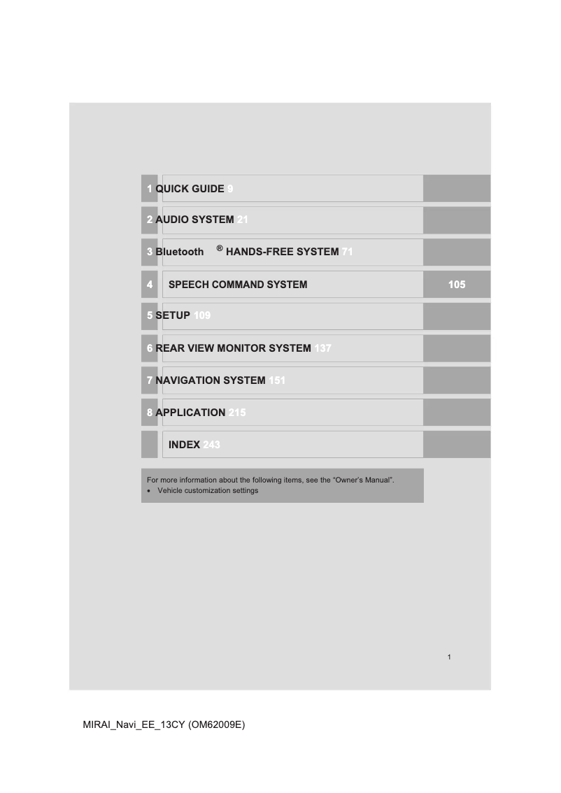 Image de la première page du manuel de l'appareil Mirai 2015 Navigation