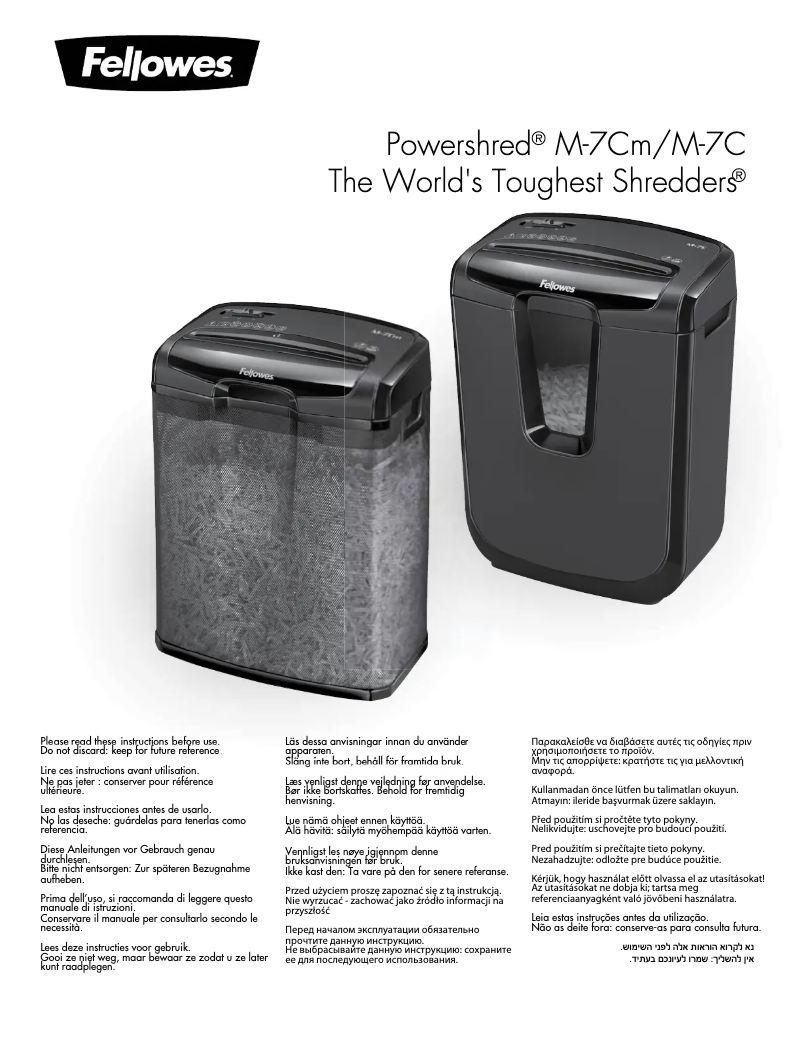Page n°1 - Manuel utilisateur Fellowes Powershred M-7CM