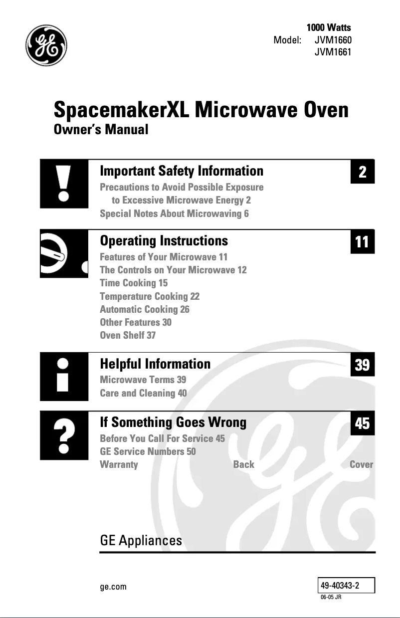 Page 1 of the manual Use and Maintenance Manual GE Profile JVM1661SB