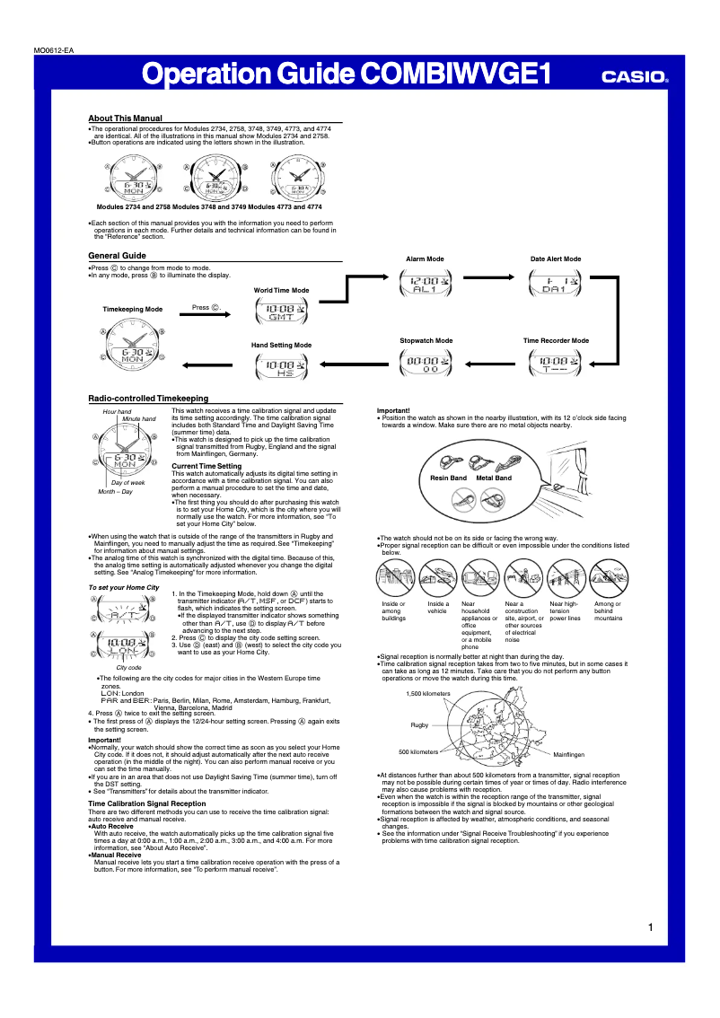 Page 1 de la notice Manuel utilisateur Casio Radio Controlled WVA-109HDE-1AVER