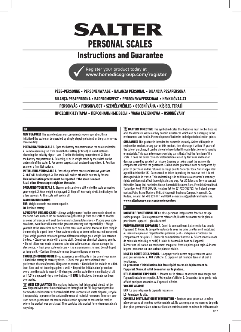 Image de la première page du manuel de l'appareil 9209 GLKB3R