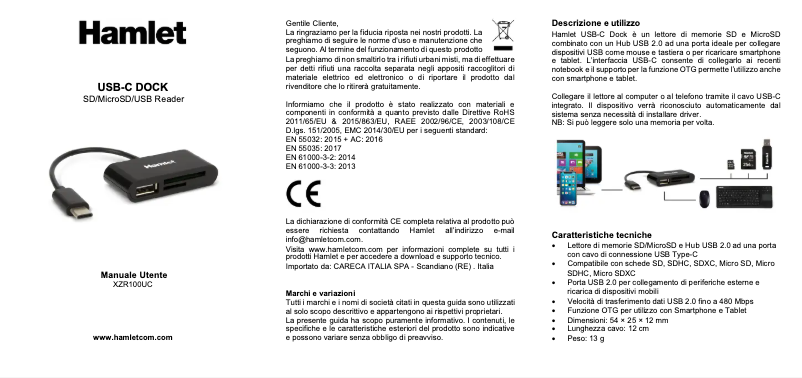 Page n°1 - Manuel utilisateur Hamlet XZR100UC