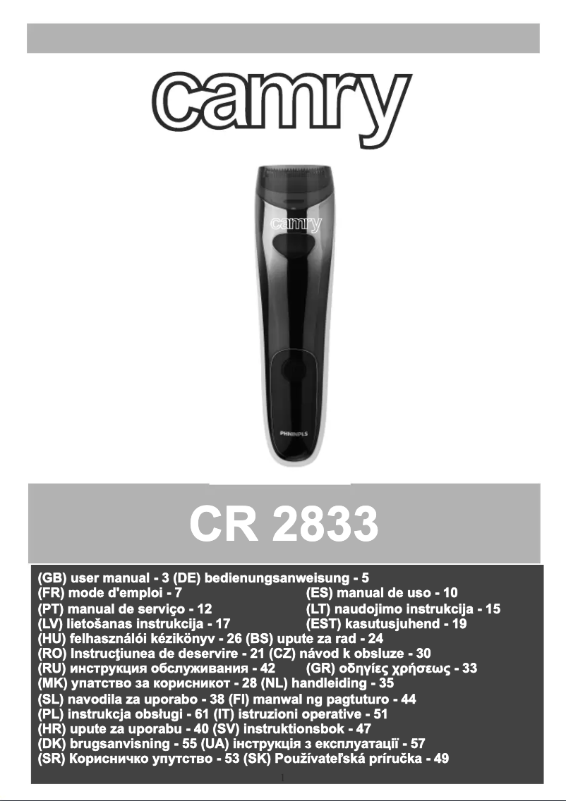 Page 1 de la notice Manuel utilisateur Camry CR 2833