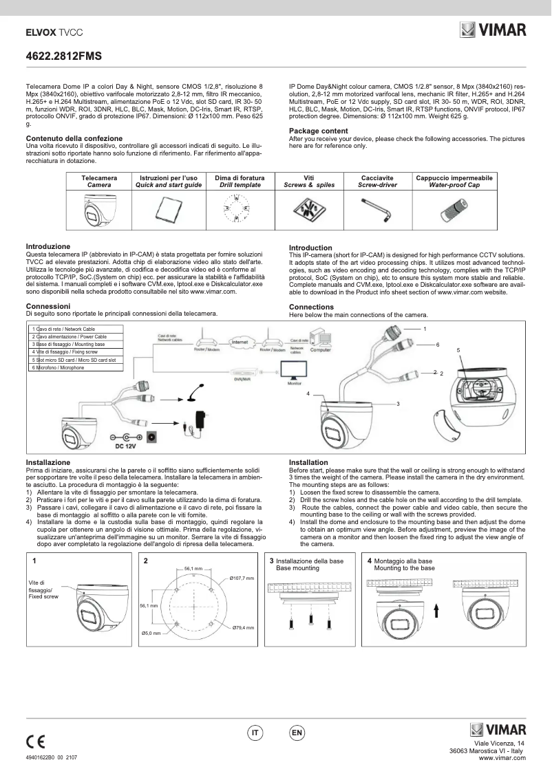 Page 1 de la notice Instructions / montage Vimar ELVOX 4622.2812FMS