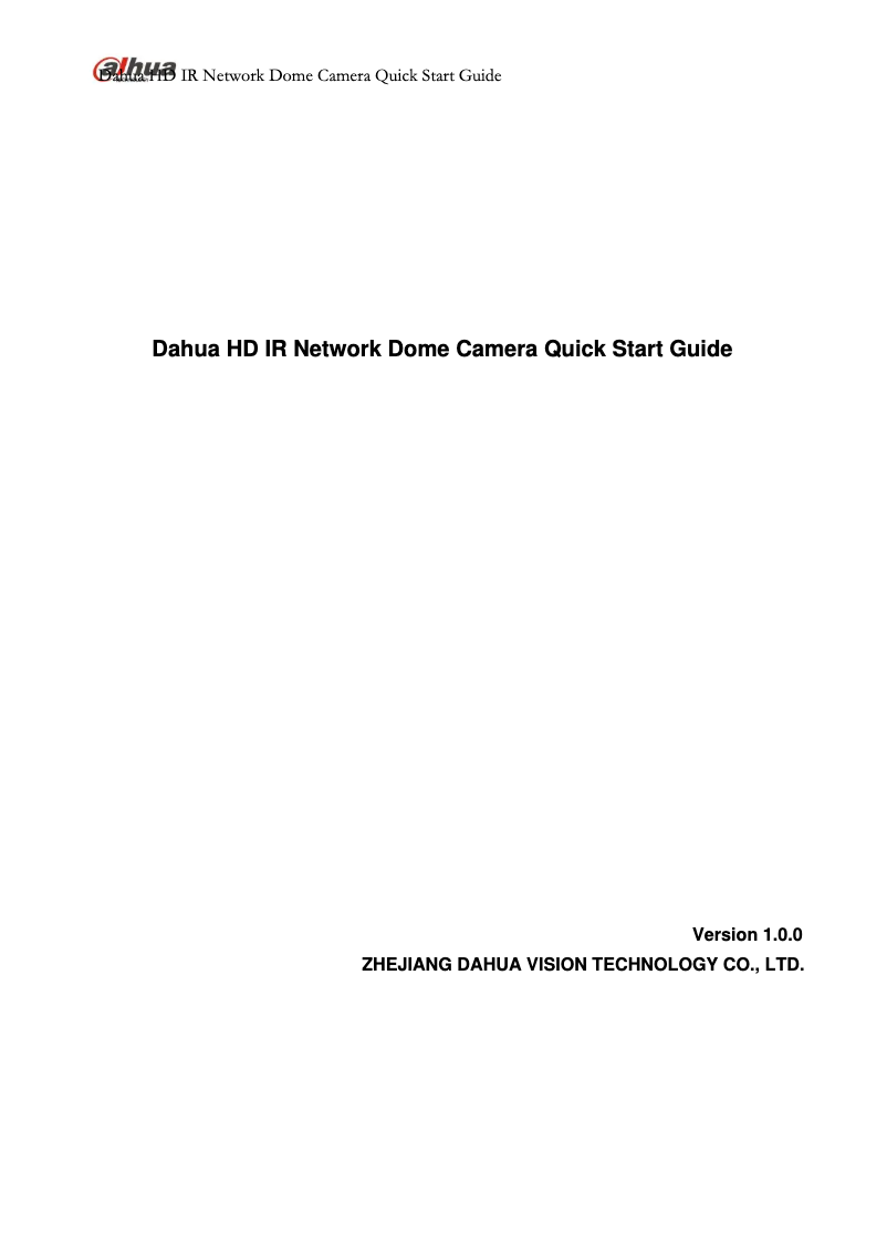 Page 1 de la notice Manuel utilisateur Dahua Technology DH-IPC-HDW2531R-ZS