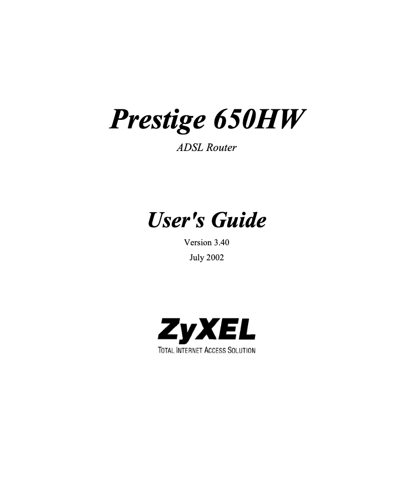 Page n°1 - Manuel utilisateur ZyXEL Prestige 650HW