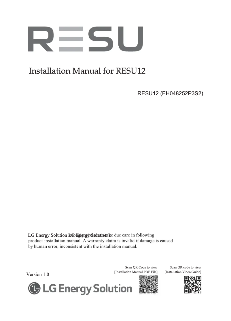 Page n°1 - Manuel utilisateur LG RESU12
