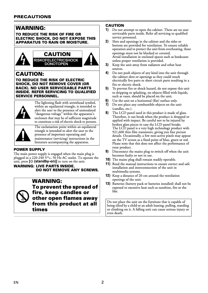 Page 1 de la notice Manuel utilisateur Funai LH7-M32BB
