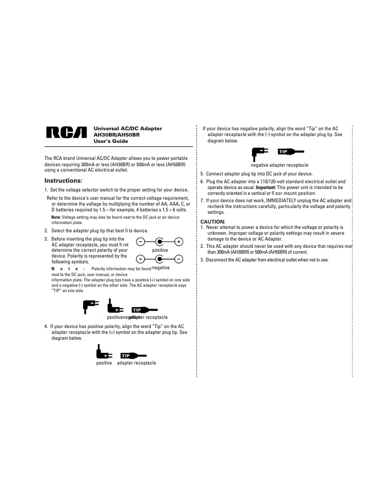 Page n°1 - Manuel utilisateur RCA AH50BR