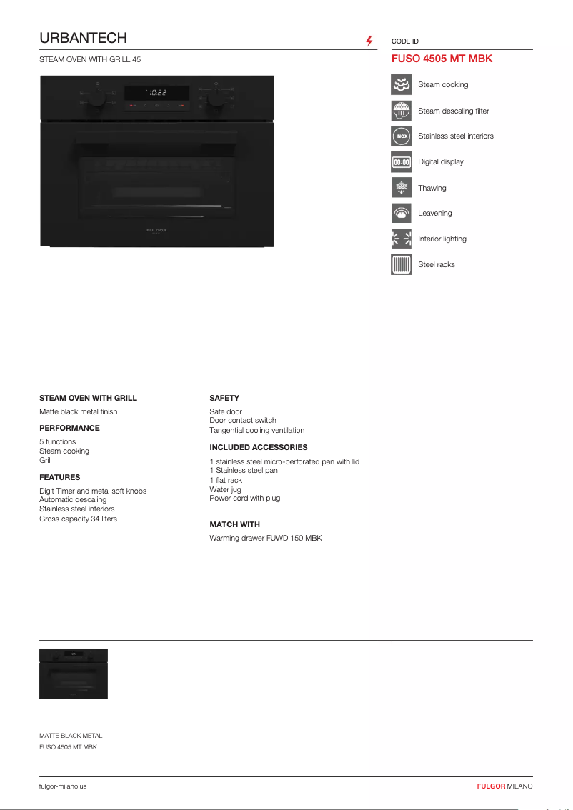 Page n°1 - Fiche technique Fulgor Milano FUSO 4505 MT MBK