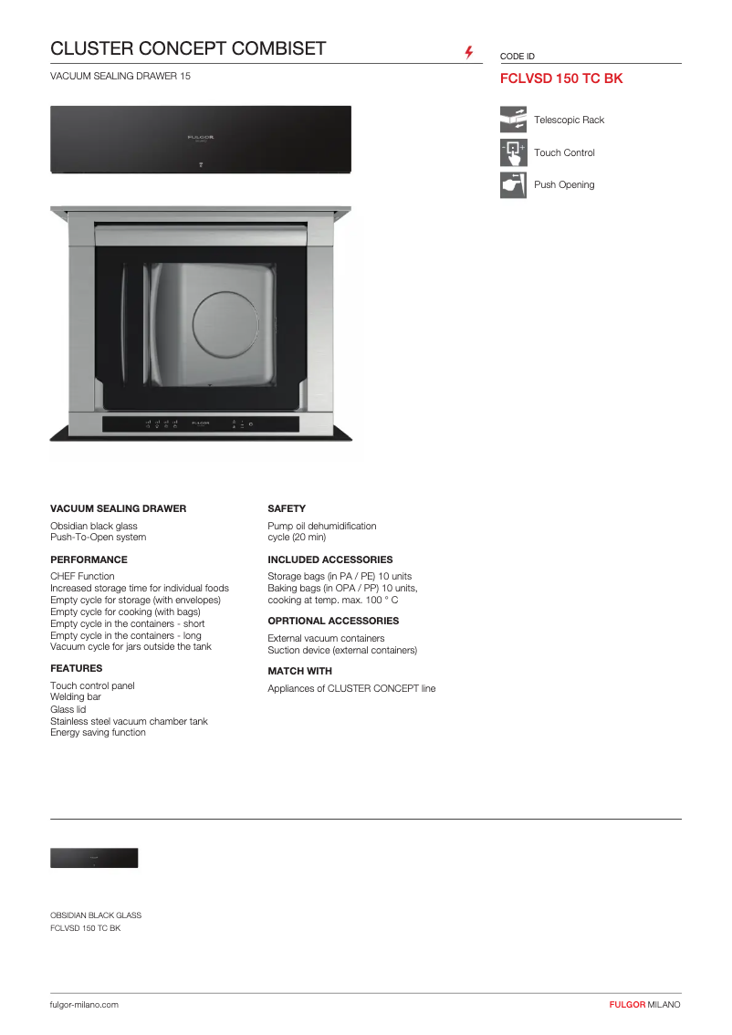 Page n°1 - Fiche technique Fulgor Milano FCLVSD 150 TC BK