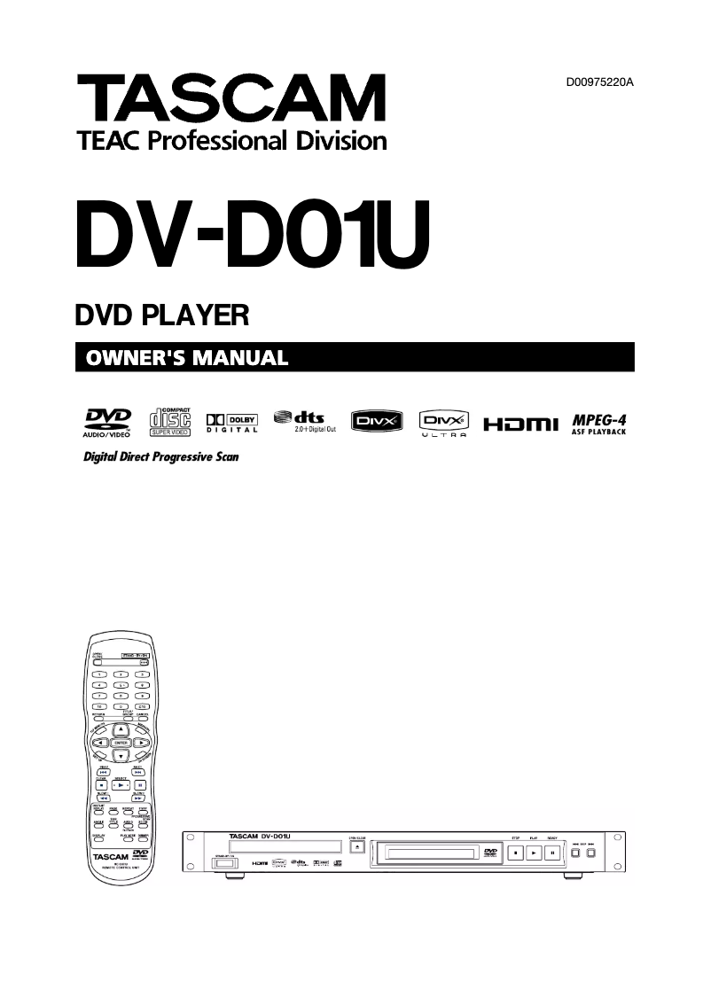 Page 1 of the manual User Manual Tascam DV-D01U