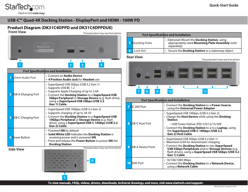 Page 1 de la notice Manuel utilisateur StarTech.com DK31C4DPPDUE