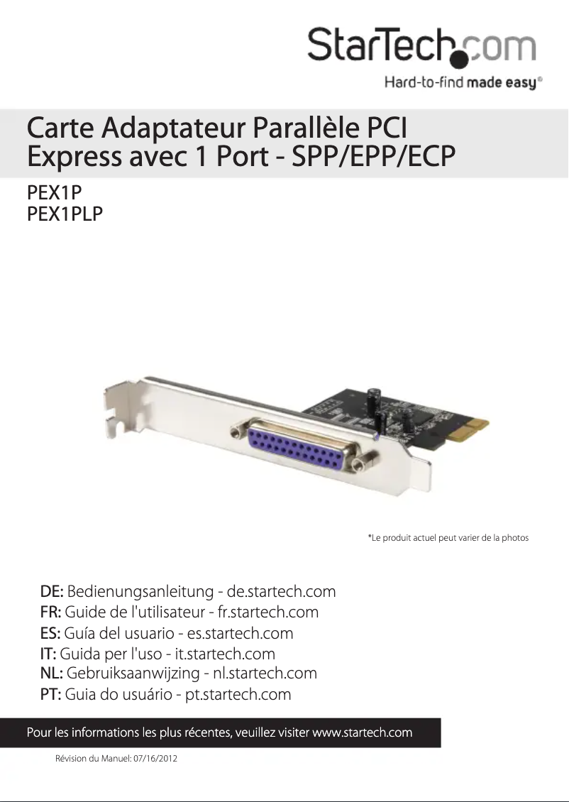 Image de la première page du manuel de l'appareil PEX1P