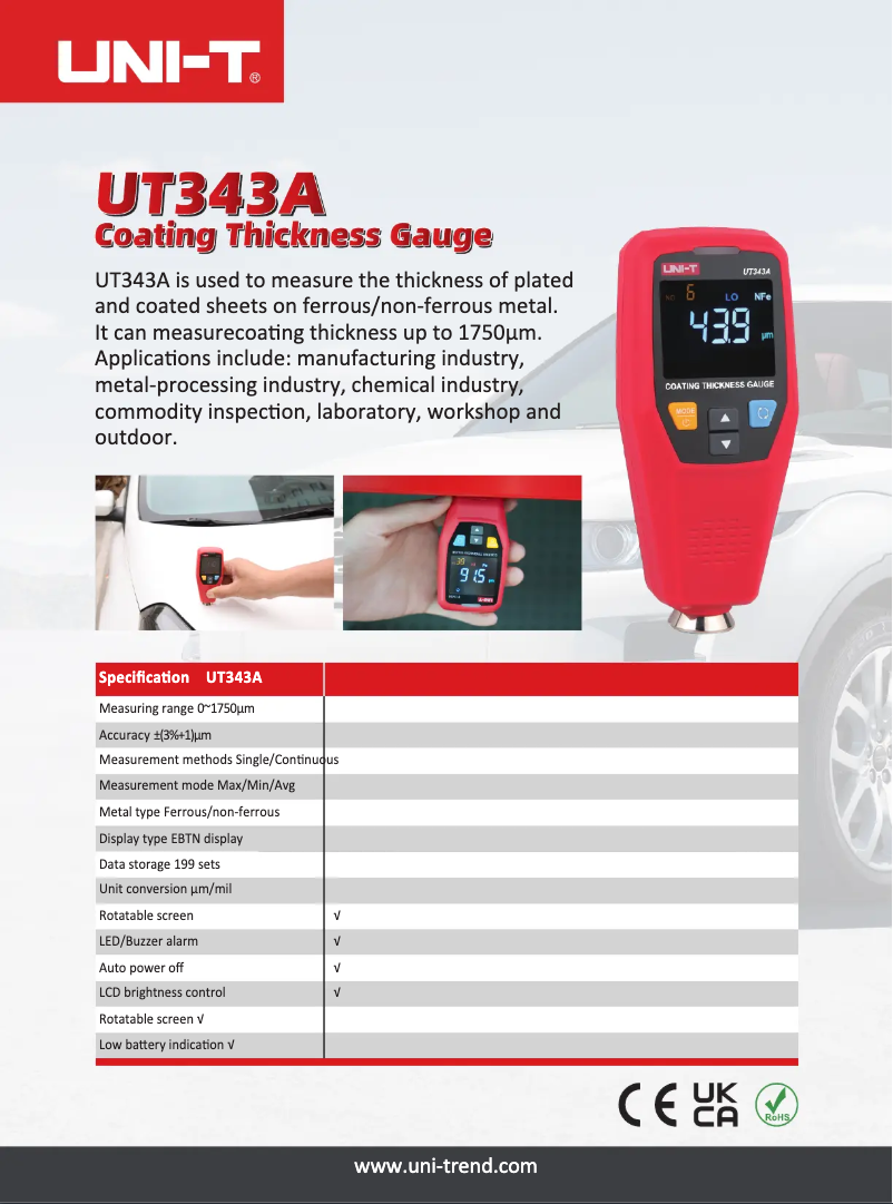 Page 1 de la notice Fiche technique Uni-T UT343A
