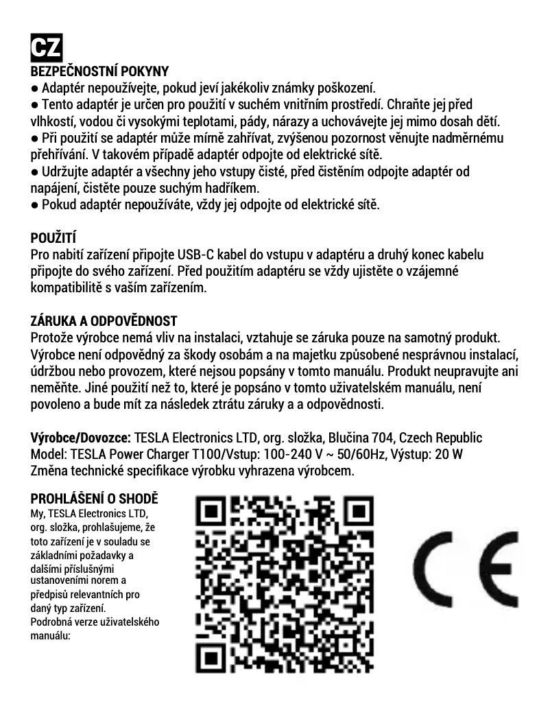 Page 1 de la notice Manuel utilisateur Tesla T100